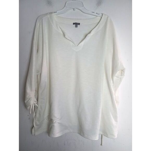 Talbots Tops - T by Talbots Women White V-Neck Jersey Knit Boxy 3/4 Sleeves Blouse size 2X